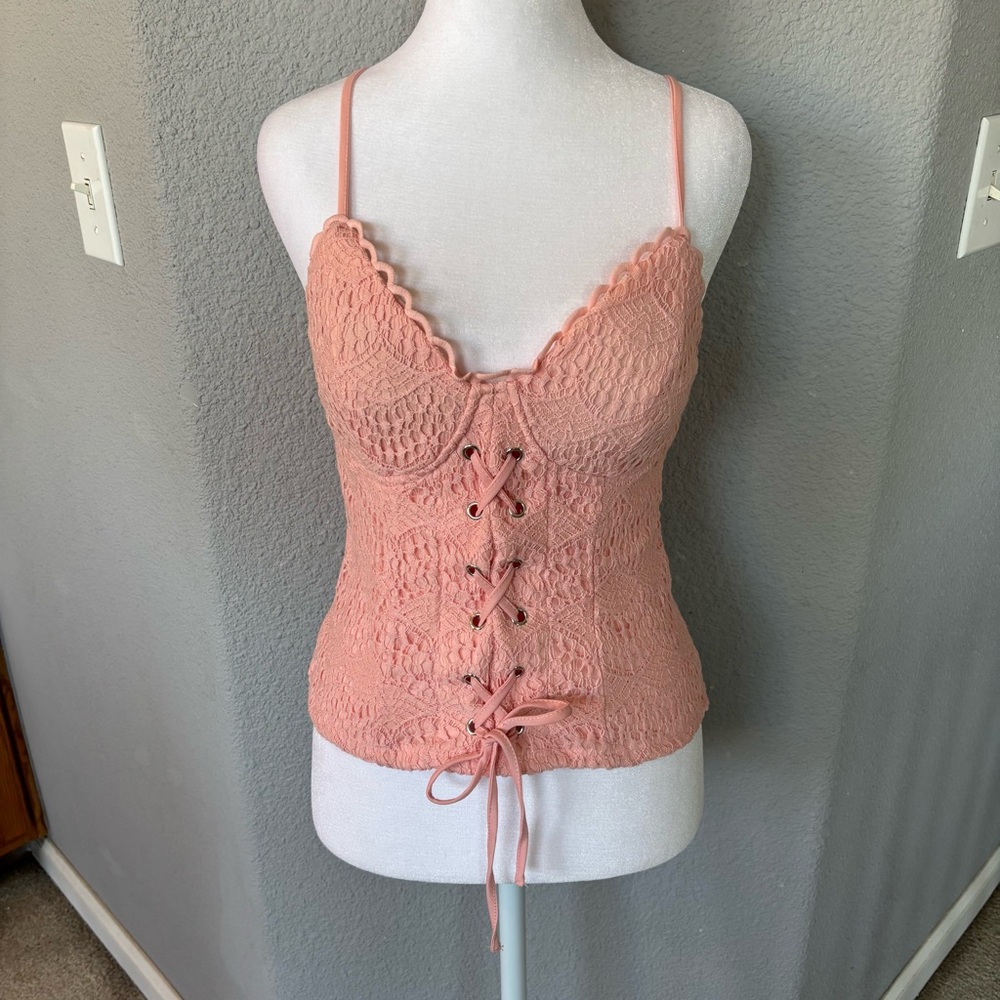 Lily White Pink Lace-Up Camisole